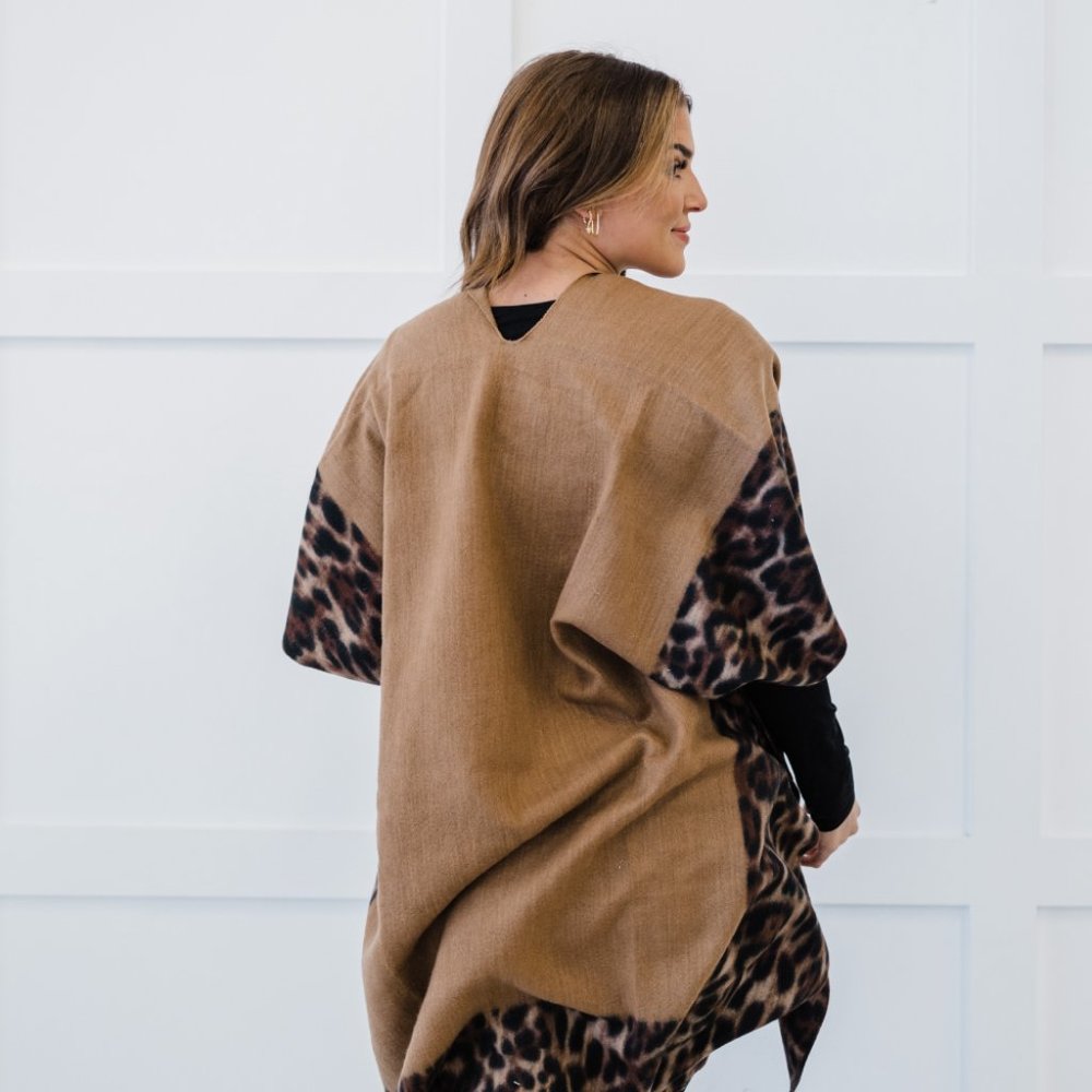 Leopard Color Block Side Slit Kimono - Picture 3 of 6